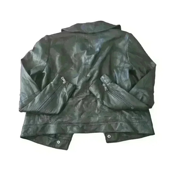 Tory Burch Women's Dark Green Sheepskin Leather Moto Jacket 0(XS-S) - Picture 10 of 16